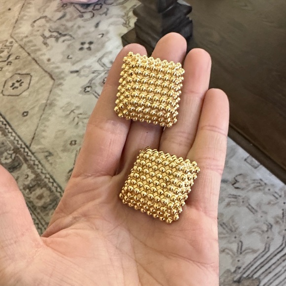 Jewelry - Elegant Gold Beaded Square Earrings